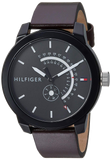 Tommy Hilfiger Denim Black Dial Brown Leather Strap Watch for Men - 1791478