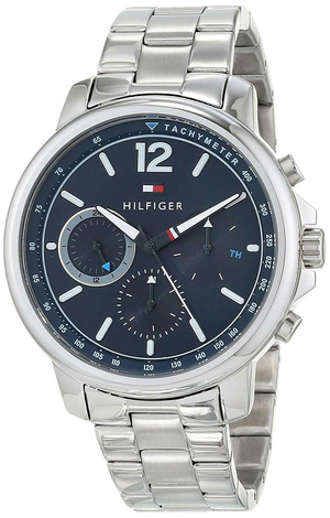 Tommy Hilfiger London Chronograph Quartz Blue Dial Silver Steel Strap Watch for Men - 1791534