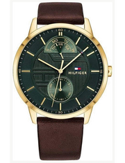 Tommy Hilfiger Hunter Green Dial Brown Leather Strap Watch for Men - 1791607