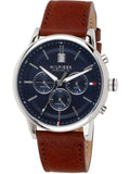 Tommy Hilfiger Kyle Multifunction Blue Dial Brown Leather Strap Watch for Men - 1791629