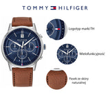 Tommy Hilfiger Kyle Multifunction Blue Dial Brown Leather Strap Watch for Men - 1791629