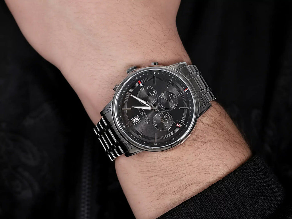 Tommy Hilfiger Kyle Chronograph Grey Dial Silver Steel Strap Watch