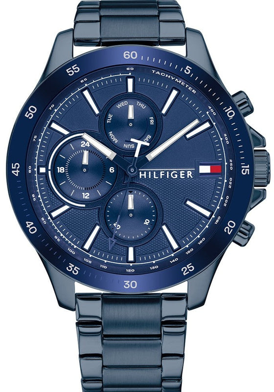 Tommy Hilfiger Bank Quartz Blue Dial Relógio com pulseira de aço azul para  homens