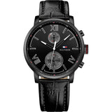 Tommy Hilfiger Alden Chronograph Black Dial Black Leather Strap Watch for Men - 1791310