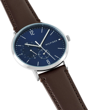 Tommy Hilfiger Cooper Blue Dial Brown Leather Strap Watch for Men - 1791508