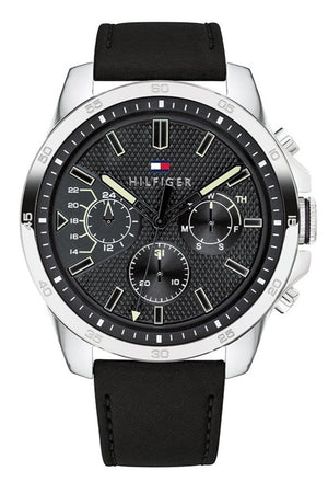 Tommy Hilfiger Decker Black Dial Black Leather Strap Watch for Men - 1791563