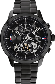 Tommy Hilfiger Henry Chronograph Black Dial Black Steel Strap Watch For Men - 1710478