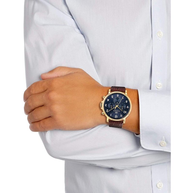 Tommy Hilfiger Daniel Blue Leather Watch Brown Strap Dial for Men