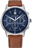 Tommy Hilfiger Kyle Multifunction Blue Dial Brown Leather Strap Watch for Men - 1791629