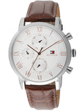 Tommy Hilfiger Kane Chronograph Quartz White Dial Brown Leather Strap Watch for Men - 1791400