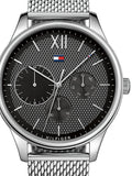 Tommy Hilfiger Damon Quartz Chronograph Black Dial Silver Mesh Bracelet Watch for Men - 1791415