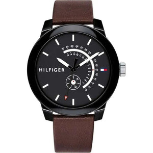 Tommy Hilfiger Denim Black Dial Brown Leather Strap Watch for Men - 1791478