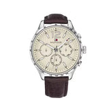 Tommy Hilfiger Gavin Chronograph White Dial Brown Leather Strap Watch for Men - 1791467