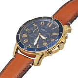 Fossil Grant Sport Chronograph Blue Dial Brown Leather Strap Watch for Men - FS5268