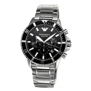Emporio Armani Diver Chronograph Black Dial Silver Steel Strap Watch For Men - AR11360