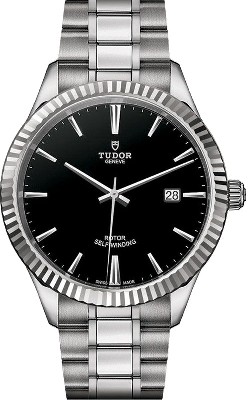 Tudor Style Automatic Black Dial Silver Steel Strap Watch for Men - M12710-0003