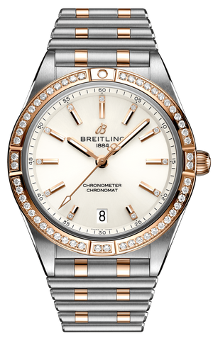 Breitling Chronomat Automatic 36 Diamonds White Dial Two Tone Steel Strap Watch for Women - U10380591A1U1