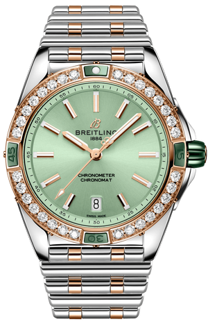 Breitling Super Chronomat Automatic 38 Diamonds Green Dial Two Tone Steel Strap Watch for Women - U17356531L1U1