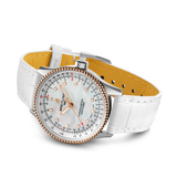 Breitling Navitimer Automatic 35 Mother of Pearl Dial White Leather Strap Watch for Women - U17395211A1P3