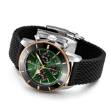 Breitling Superocean Heritage B01 Chronograph 44 Limited Edition Green Dial Black Mesh Bracelet Watch for Women - UB01622A1L1S1