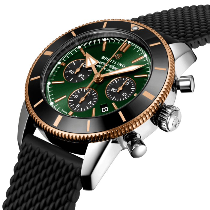 Breitling Superocean Heritage B01 Chronograph 44 Limited Edition Green Dial Black Mesh Bracelet Watch for Women Watch for Women