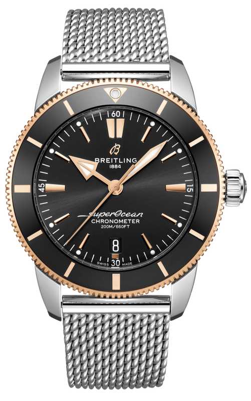 Breitling Superocean Heritage B20 Automatic 44 Black Dial Silver Mesh Bracelet Watch for Men - UB2030121B1A1