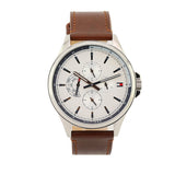 Tommy Hilfiger Multi Function Quartz White Dial Brown Leather Strap Watch for Men - 1791614