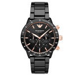 Emporio Armani Mario Ceramic Chronograph Black Dial Black Steel Strap Watch For Men - AR70002