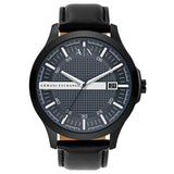 Armani Exchange Hampton Quartz Blue Dial Black Leather Strap Watch for Men - AX2411