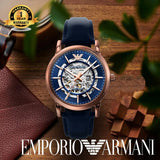 Emporio Armani Meccanico Automatic Blue Dial Blue Leather Strap Watch For Men - AR60050