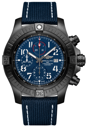 Breitling Super Avenger Chronograph 48 Night Mission Blue Dial Blue Leather Strap Watch for Men - V13375101C1X2