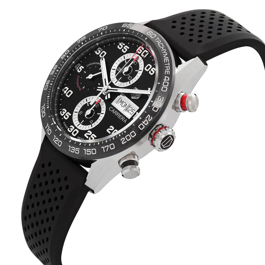 Tag Heuer Carrera Chronograph Black Dial Black Rubber Strap Watch