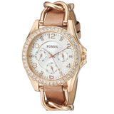 Fossil Riley White Dial Sand Leather Strap Watch for Women - ES3466