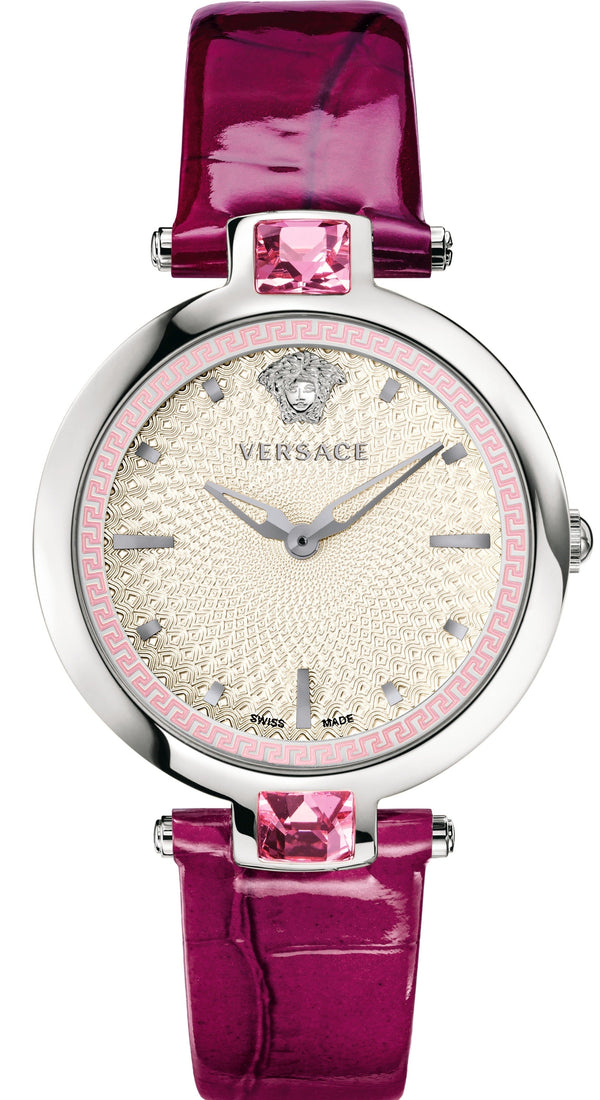 Versace Olympo Crystal Gleam White Dial Purple Leather Strap Watch for Women - VAN010016