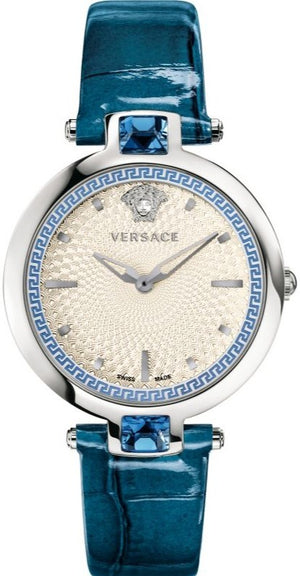 Versace Olympo Gleam White Dial Green Leather Strap Watch for Women - VAN020016