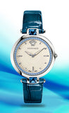 Versace Olympo Gleam White Dial Green Leather Strap Watch for Women - VAN020016