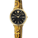 Versace V-Circle Black Dial Gold Leather Strap Watch for Women - VBP13017