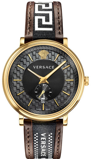 Versace V-Circle Quartz Black Dial Brown Leather Strap Watch for Men - VEBQ01619