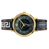 Versace V-Circle Quartz Black Dial Brown Leather Strap Watch for Men - VEBQ01619