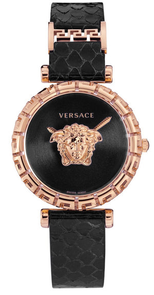 Versace Palazzo Empire Greca Black Dial Black Leather Strap Watch for Women - VEDV00719