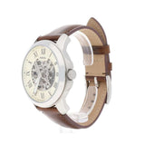 Fossil Grant Automatic Beige Skeleton Dial Brown Leather Strap Watch for Men - ME3099