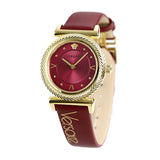 Versace V-Motif Red Dial Red Leather Strap Watch for Women - VERE00418