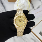 Versace Greca Time Quartz Gold Dial Gold Steel Strap Watch For Men - VE3K00522