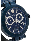 Versace Aion Chronograph Blue Dial Blue Leather Strap Watch for Men - VBR070017