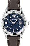 Versace Greca Time Quartz Blue Dial Brown Leather Strap Watch For Men - VE3K00122