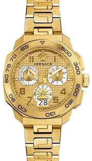Versace Dylos Chronograph Gold Dial Gold Steel Strap Watch for Men - VQC040015
