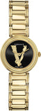 Versace V Virtus Quartz Black Dial Gold Steel Strap Watch For Women - VET300121