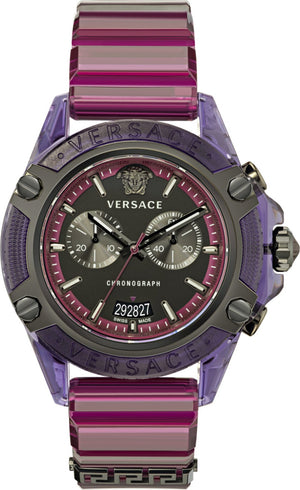 Versace Icon Active Chronograph Black Dial Purple Rubber Strap Watch For Men - VEZ701423