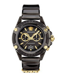 Versace Icon Active Chronograph Black Dial Black Steel Strap Watch for Men - VEZ700421