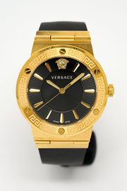 Versace Greca Black Dial Black Leather Strap Watch for Women - VEVH00320